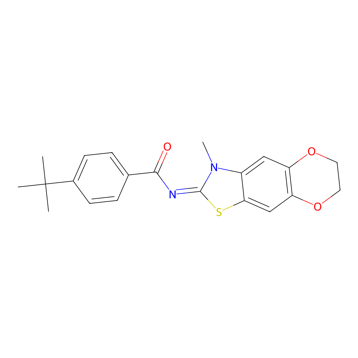 (E)-4-(tert-butyl)-N-(3-methyl-6,7-dihydro-[1,4]dioxino[2',3':4,5]benzo[1,2-d]thiazol-2(3H)-ylidene)benzamide molecular structure, CAS 1005705-50-9