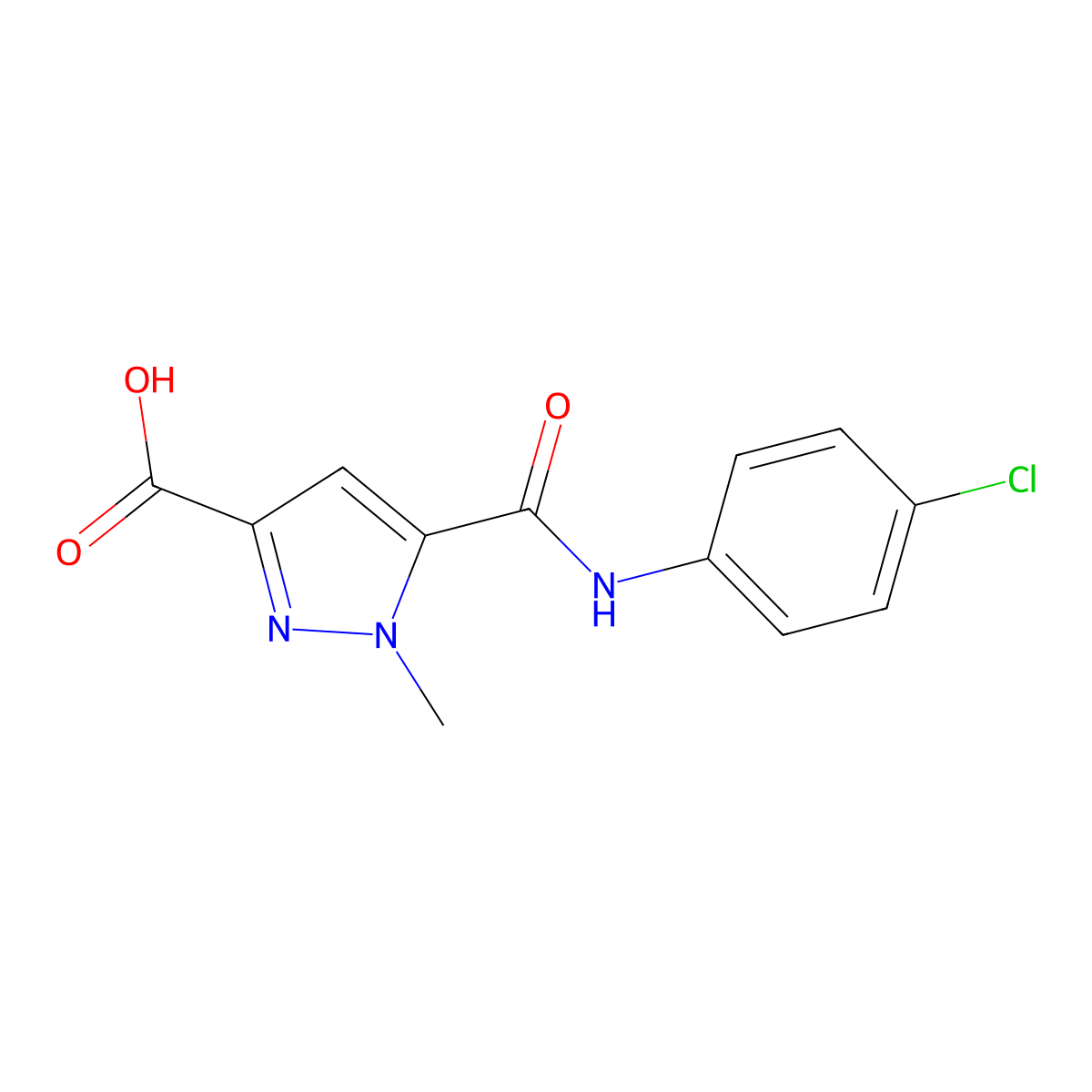 5-((4-chlorophenyl)carbamoyl)-1-methyl-1H-pyrazole-3-carboxylic acid molecular structure, CAS 1005705-54-3
