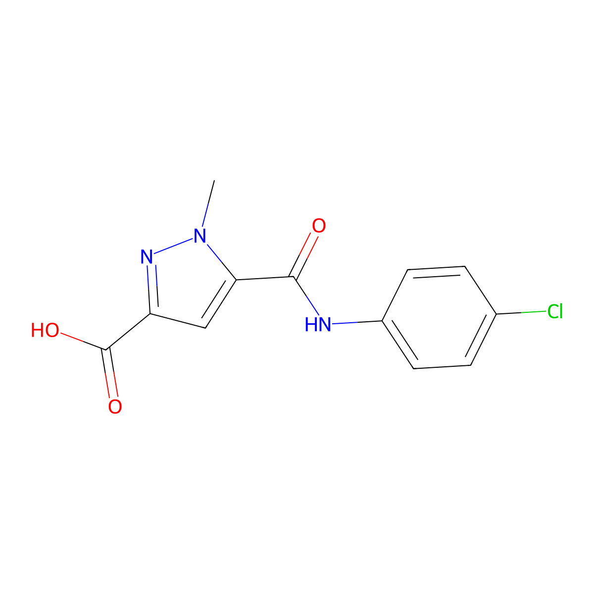 5-((4-chlorophenyl)carbamoyl)-1-methyl-1H-pyrazole-3-carboxylic acid molecular structure, CAS 1005705-54-3