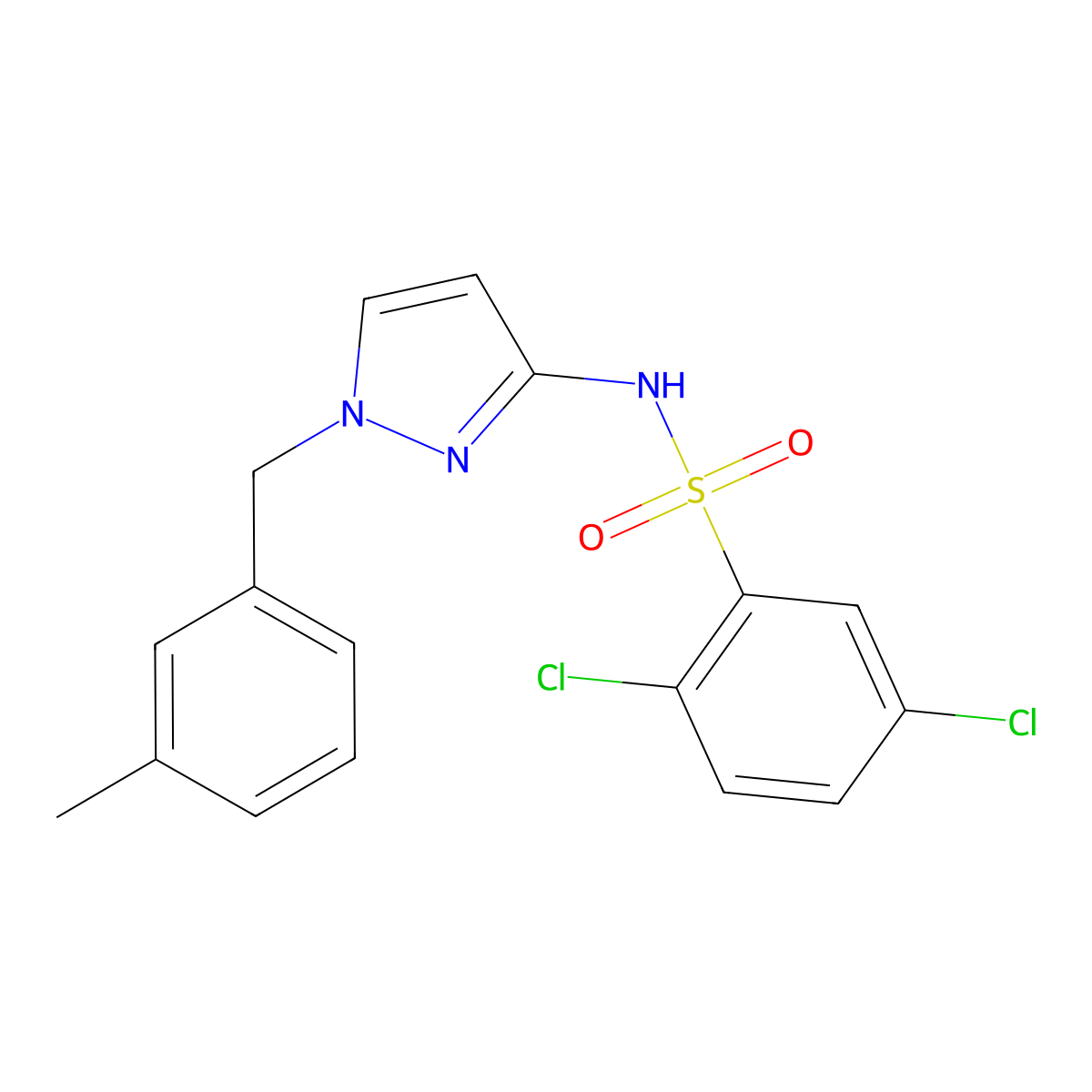 2,5-dichloro-N-[1-(3-methylbenzyl)-1H-pyrazol-3-yl]benzenesulfonamide molecular structure, CAS 1005705-58-7