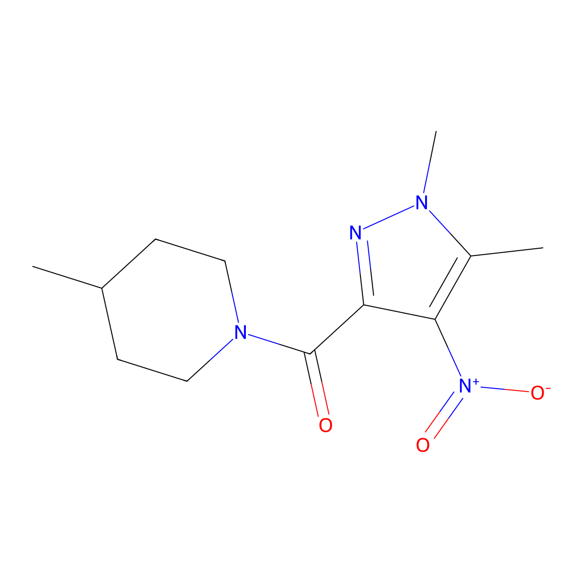 (1,5-dimethyl-4-nitro-1H-pyrazol-3-yl)(4-methylpiperidin-1-yl)methanone molecular structure, CAS 1005705-64-5