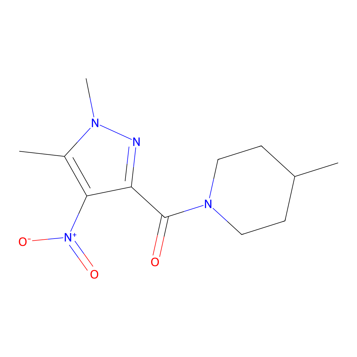 (1,5-dimethyl-4-nitro-1H-pyrazol-3-yl)(4-methylpiperidin-1-yl)methanone molecular structure, CAS 1005705-64-5