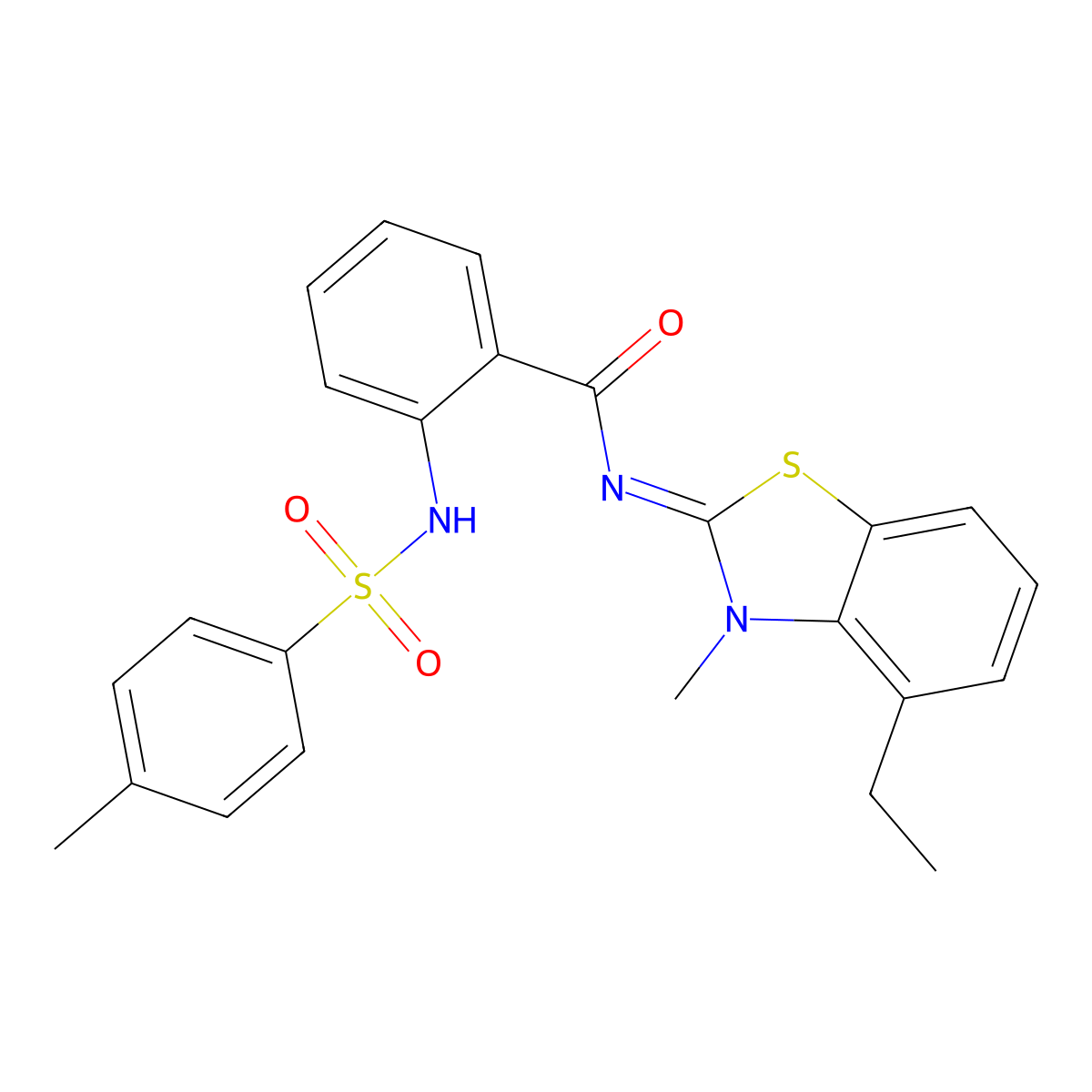 (E)-N-(4-ethyl-3-methylbenzo[d]thiazol-2(3H)-ylidene)-2-(4-methylphenylsulfonamido)benzamide molecular structure, CAS 1005705-65-6