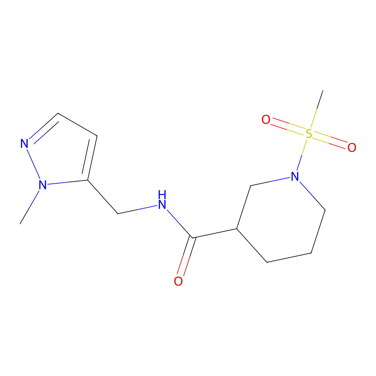 N-[(1-Methyl-1H-pyrazol-5-yl)methyl]-1-(methylsulfonyl)-3-piperidinecarboxamide molecular structure, CAS 1005705-76-9