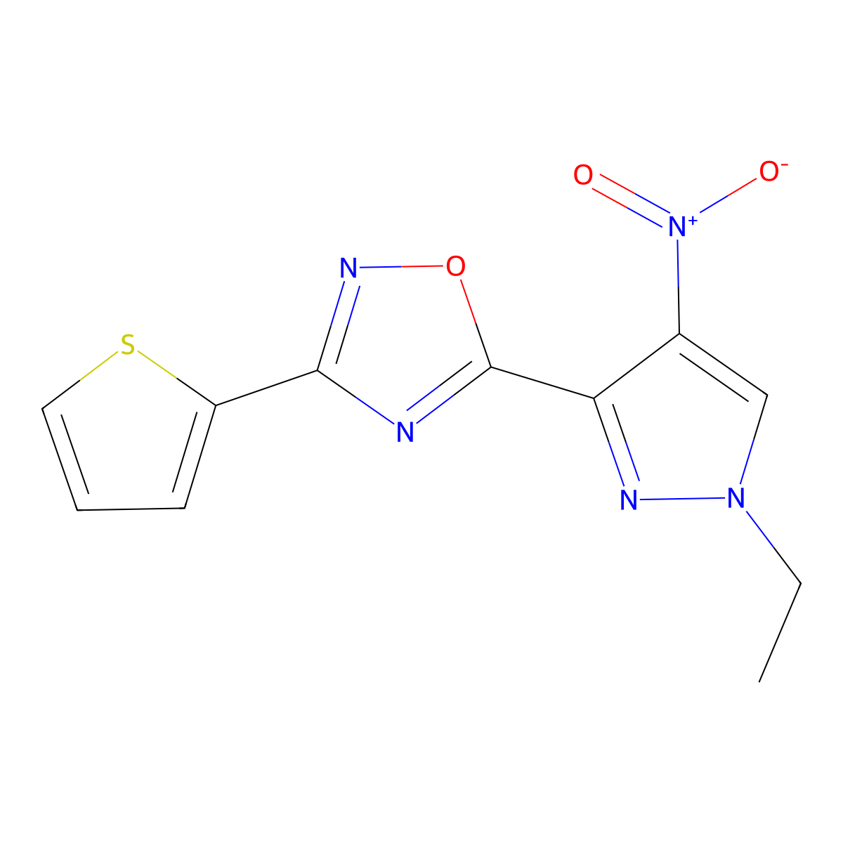 2-[5-(1-Ethyl-4-nitropyrazol-3-yl)-1,2,4-oxadiazol-3-yl]thiophene molecular structure, CAS 1005705-78-1