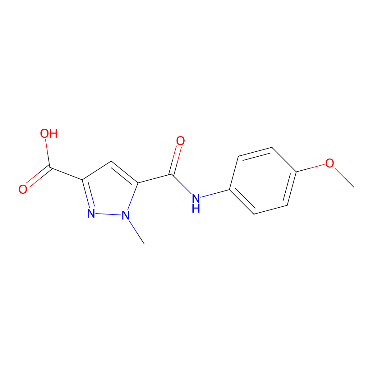 5-((4-methoxyphenyl)carbamoyl)-1-methyl-1H-pyrazole-3-carboxylic acid molecular structure, CAS 1005705-85-0