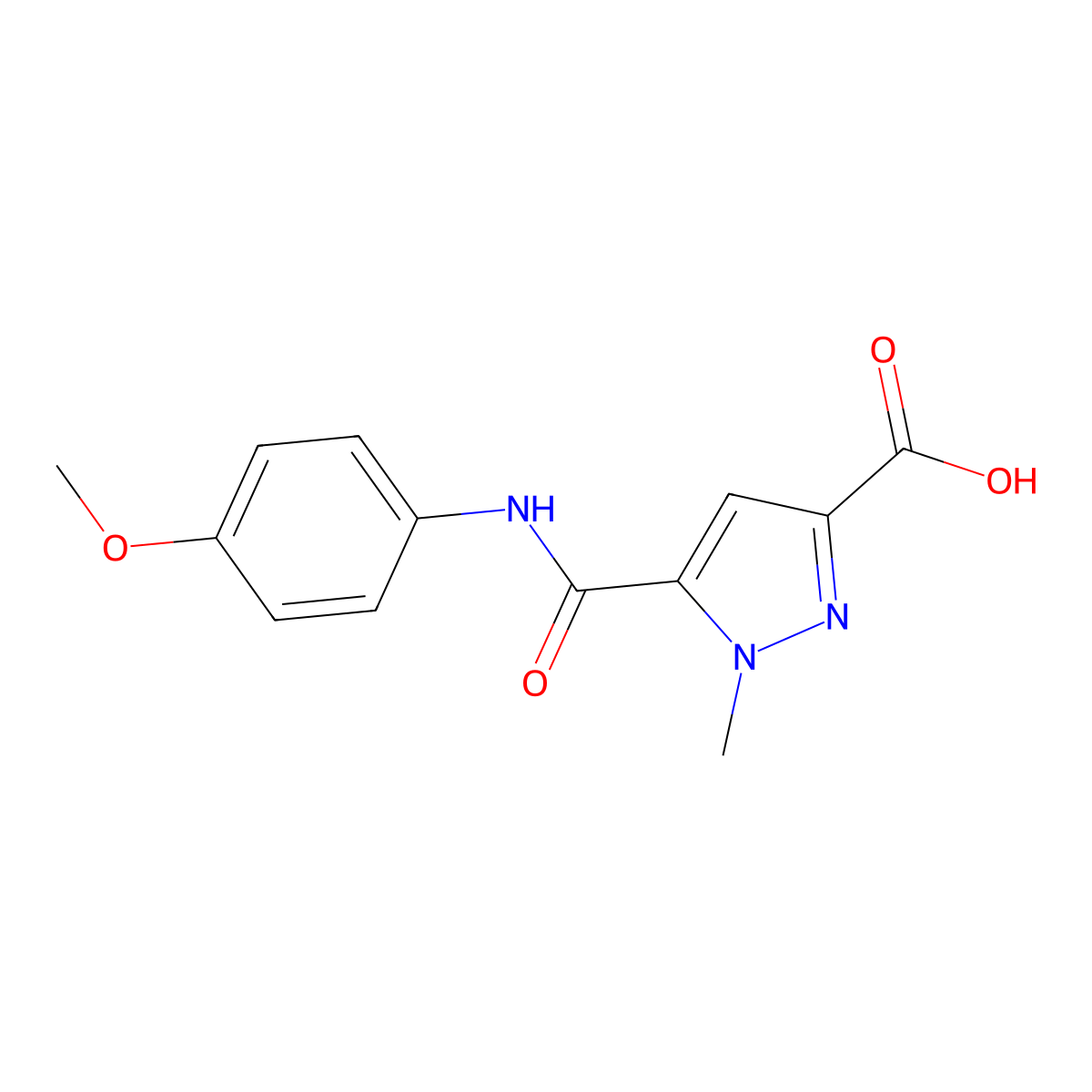 5-((4-methoxyphenyl)carbamoyl)-1-methyl-1H-pyrazole-3-carboxylic acid molecular structure, CAS 1005705-85-0