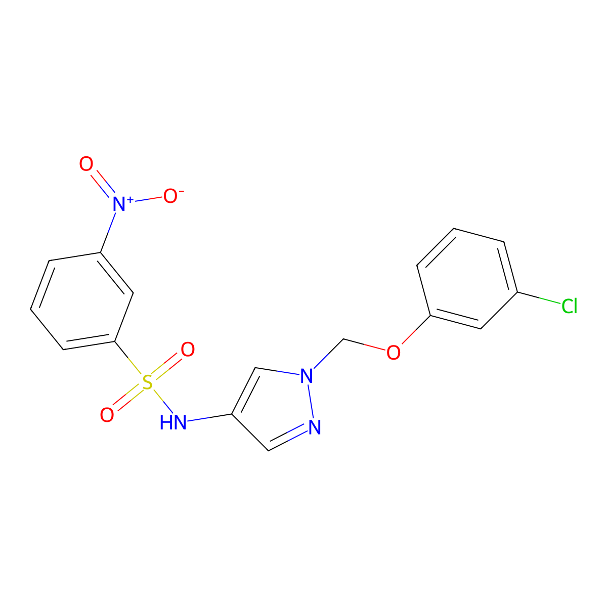 N-{1-[(3-chlorophenoxy)methyl]-1H-pyrazol-4-yl}-3-nitrobenzenesulfonamide molecular structure, CAS 1005705-86-1