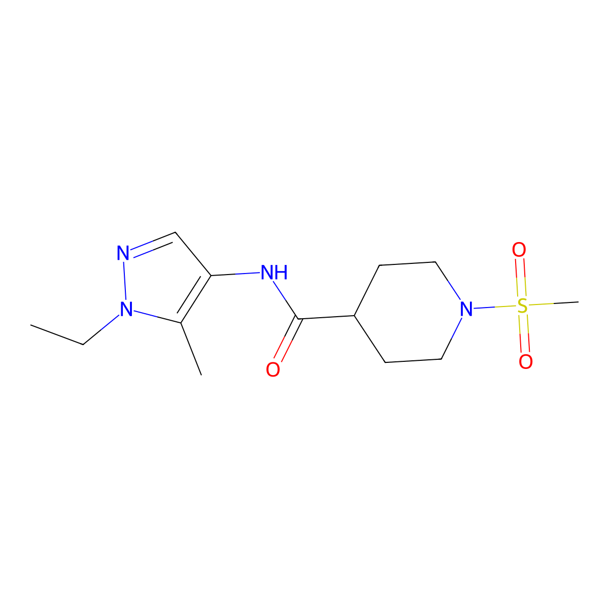 N-(1-ethyl-5-methyl-1H-pyrazol-4-yl)-1-(methylsulfonyl)piperidine-4-carboxamide molecular structure, CAS 1005706-05-7