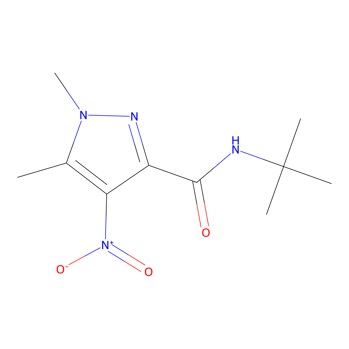 N-tert-butyl-1,5-dimethyl-4-nitro-1H-pyrazole-3-carboxamide molecular structure, CAS 1005706-19-3