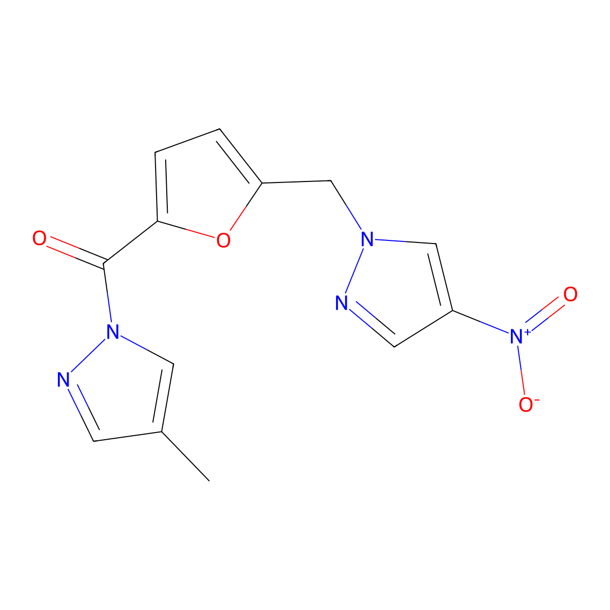 (4-methyl-1H-pyrazol-1-yl){5-[(4-nitro-1H-pyrazol-1-yl)methyl]furan-2-yl}methanone molecular structure, CAS 1005706-56-8