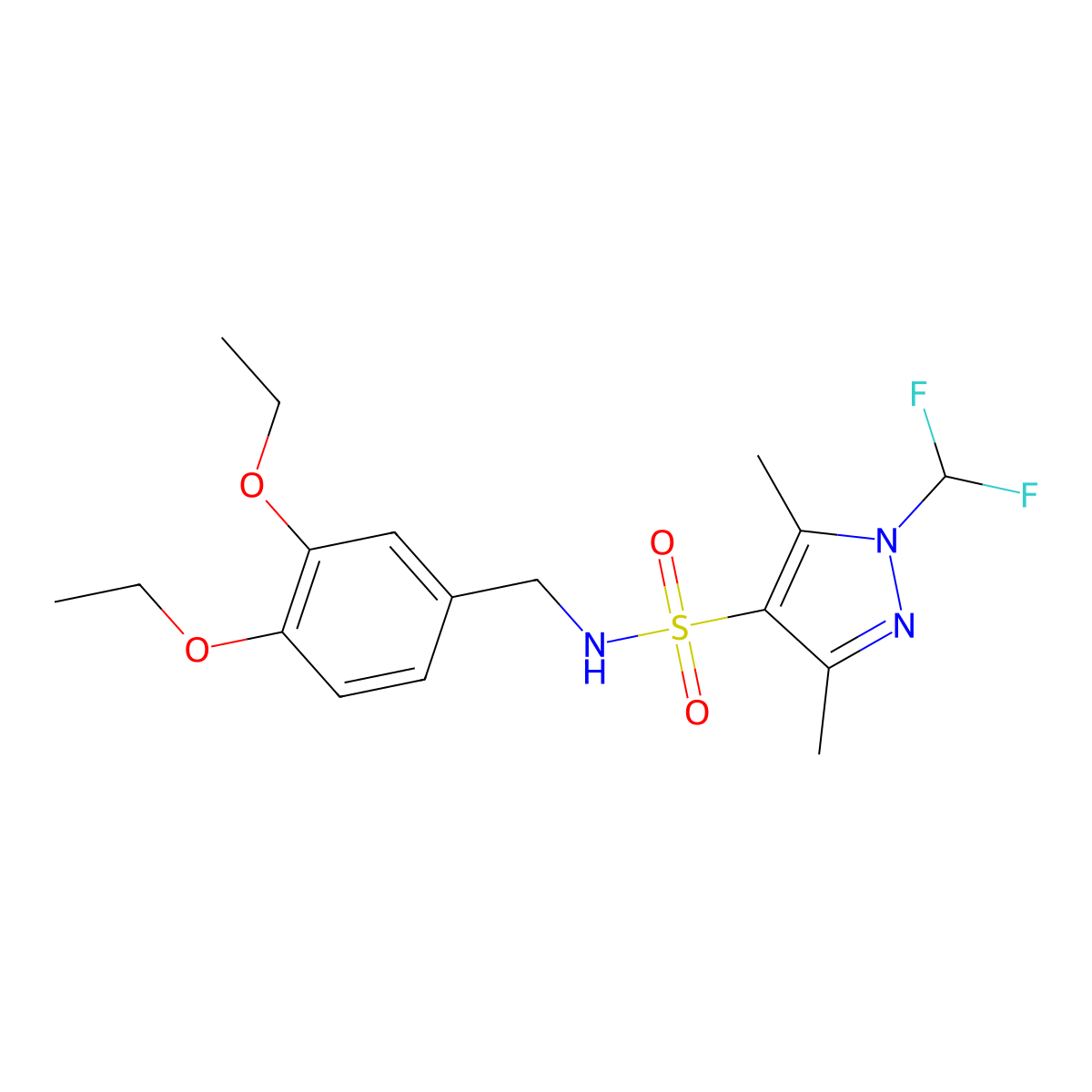 N-(3,4-diethoxybenzyl)-1-(difluoromethyl)-3,5-dimethyl-1H-pyrazole-4-sulfonamide molecular structure, CAS 1005706-91-1