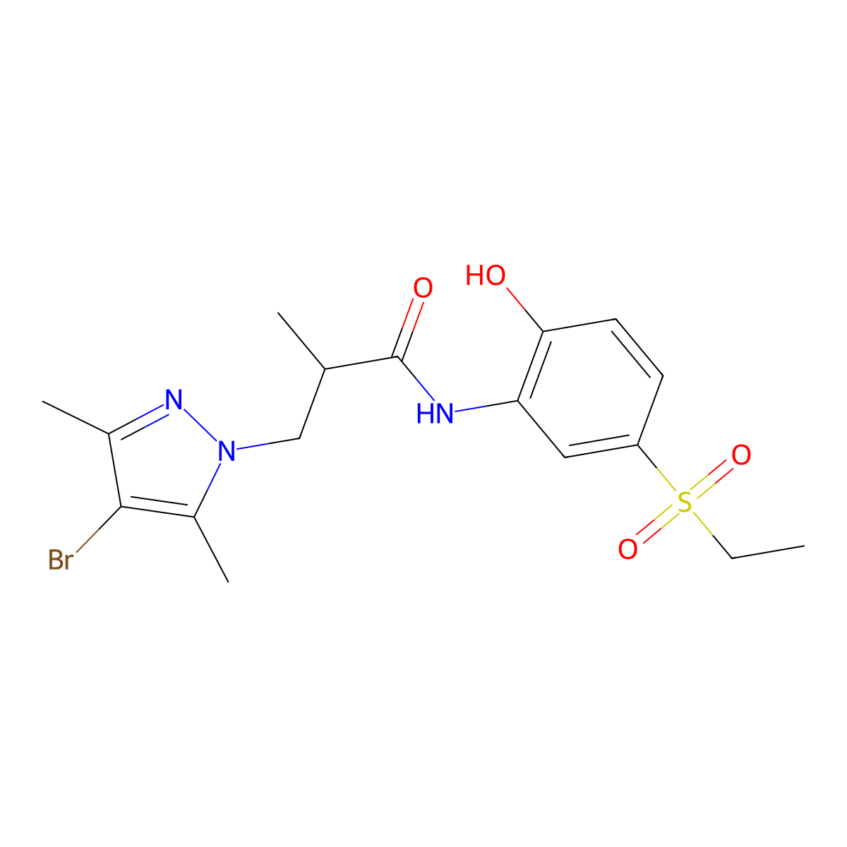 3-(4-bromo-3,5-dimethyl-1H-pyrazol-1-yl)-N-[5-(ethylsulfonyl)-2-hydroxyphenyl]-2-methylpropanamide molecular structure, CAS 1005708-11-1