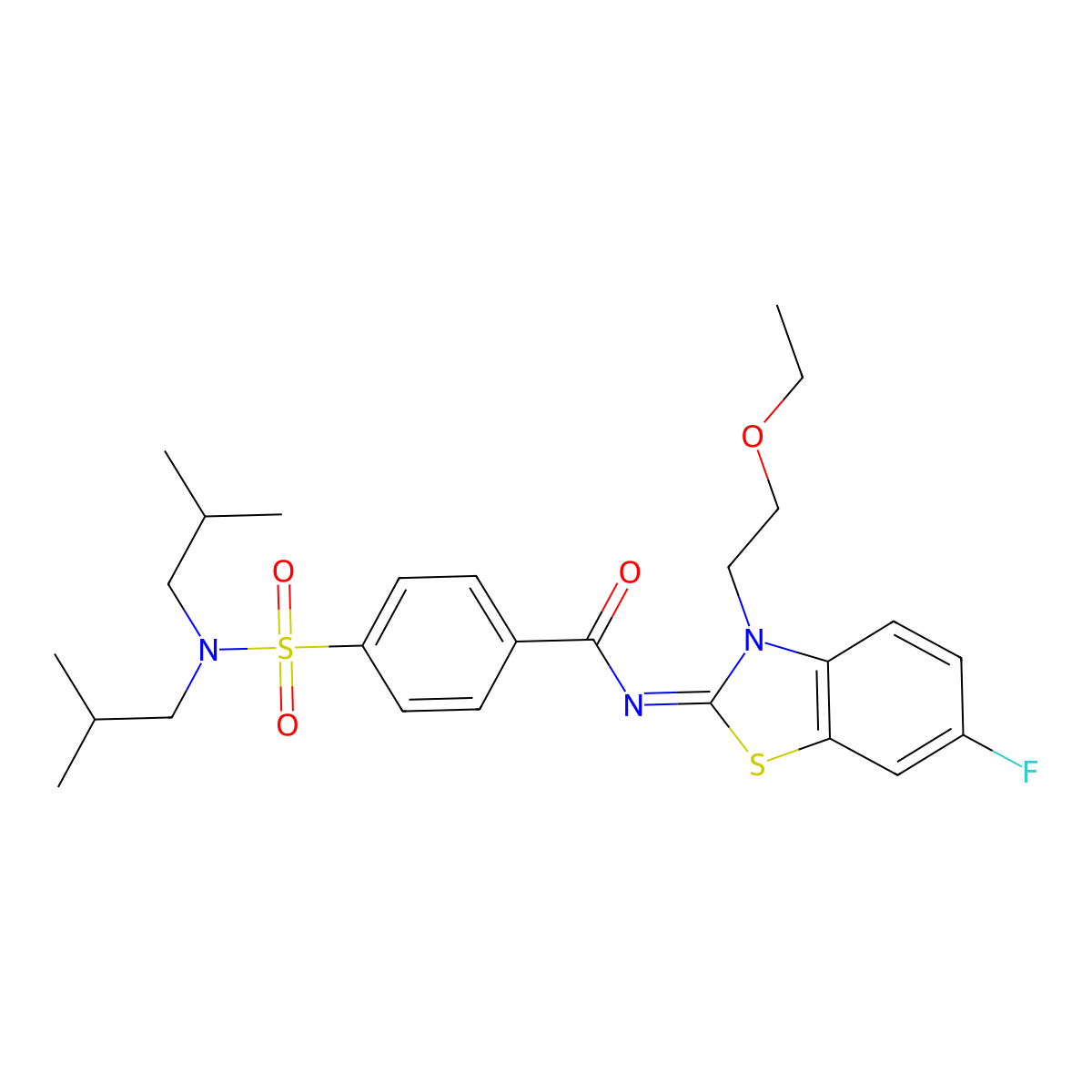 (Z)-4-(N,N-diisobutylsulfamoyl)-N-(3-(2-ethoxyethyl)-6-fluorobenzo[d]thiazol-2(3H)-ylidene)benzamide molecular structure, CAS 1005713-09-6