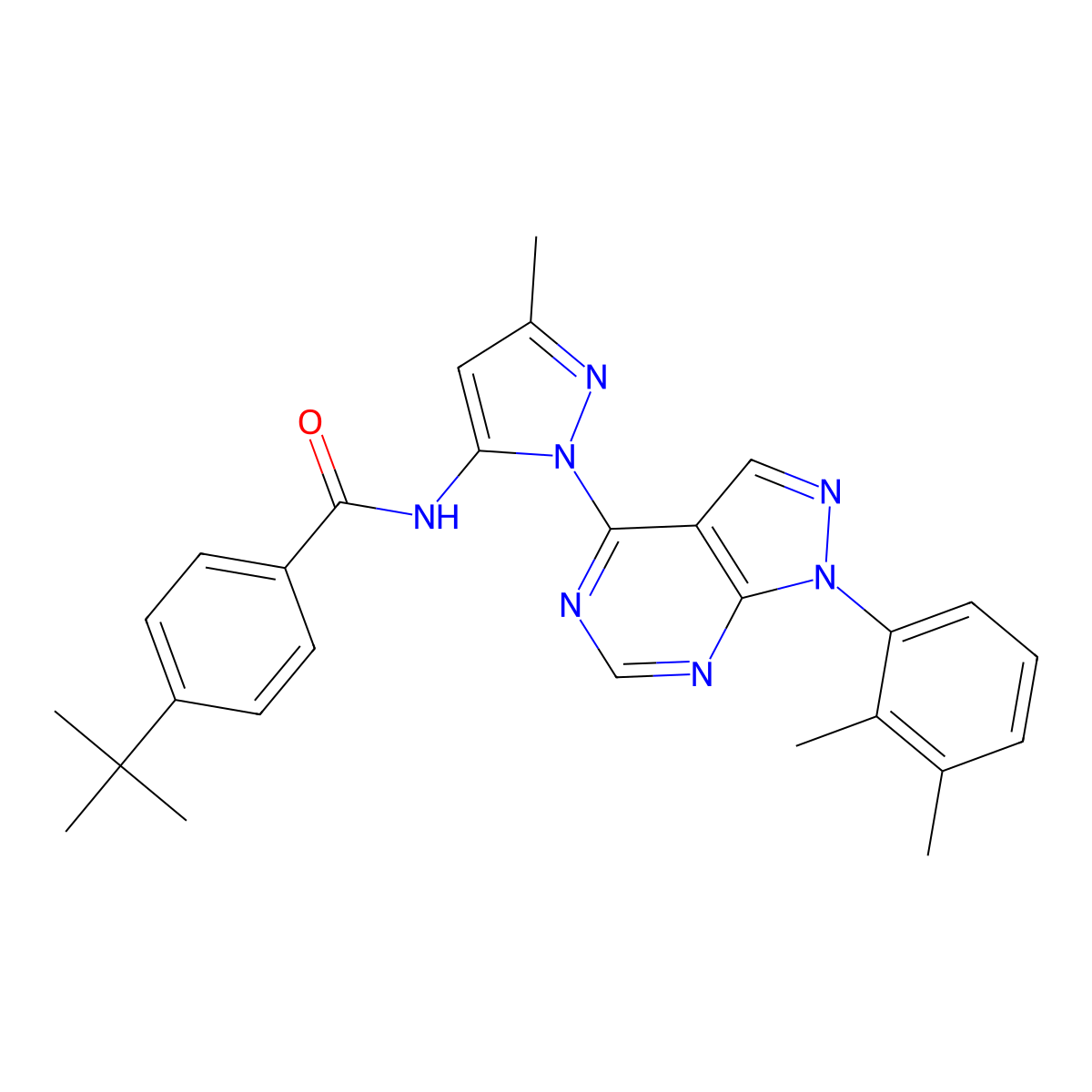 4-tert-butyl-N-{1-[1-(2,3-dimethylphenyl)-1H-pyrazolo[3,4-d]pyrimidin-4-yl]-3-methyl-1H-pyrazol-5-yl}benzamide molecular structure, CAS 1005714-72-6