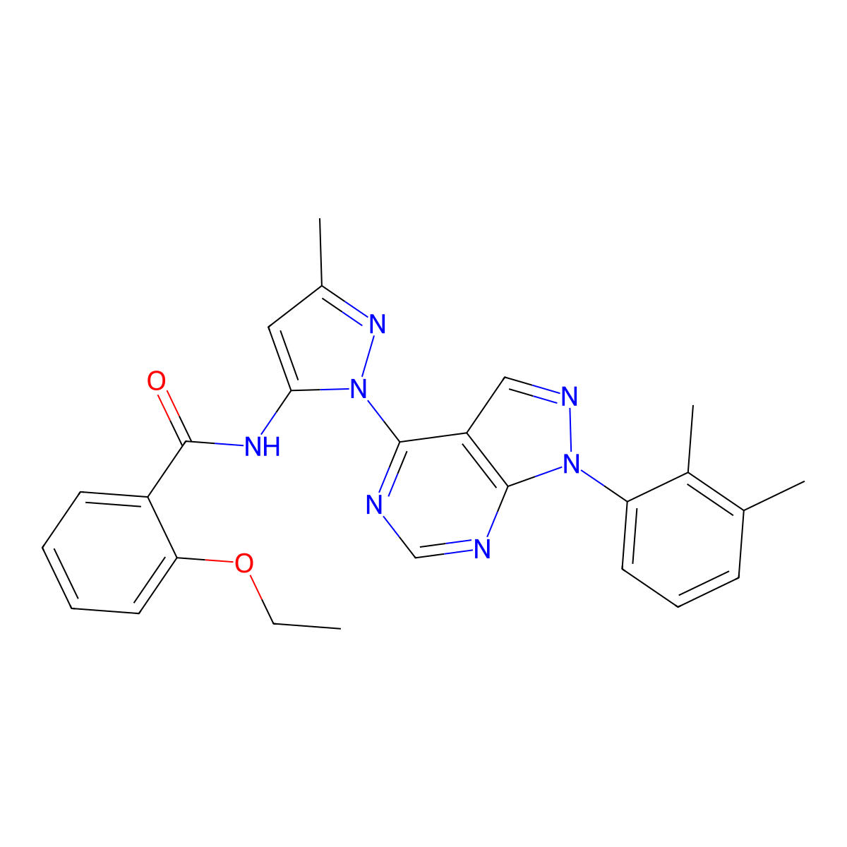 N-{1-[1-(2,3-dimethylphenyl)-1H-pyrazolo[3,4-d]pyrimidin-4-yl]-3-methyl-1H-pyrazol-5-yl}-2-ethoxybenzamide molecular structure, CAS 1005714-80-6