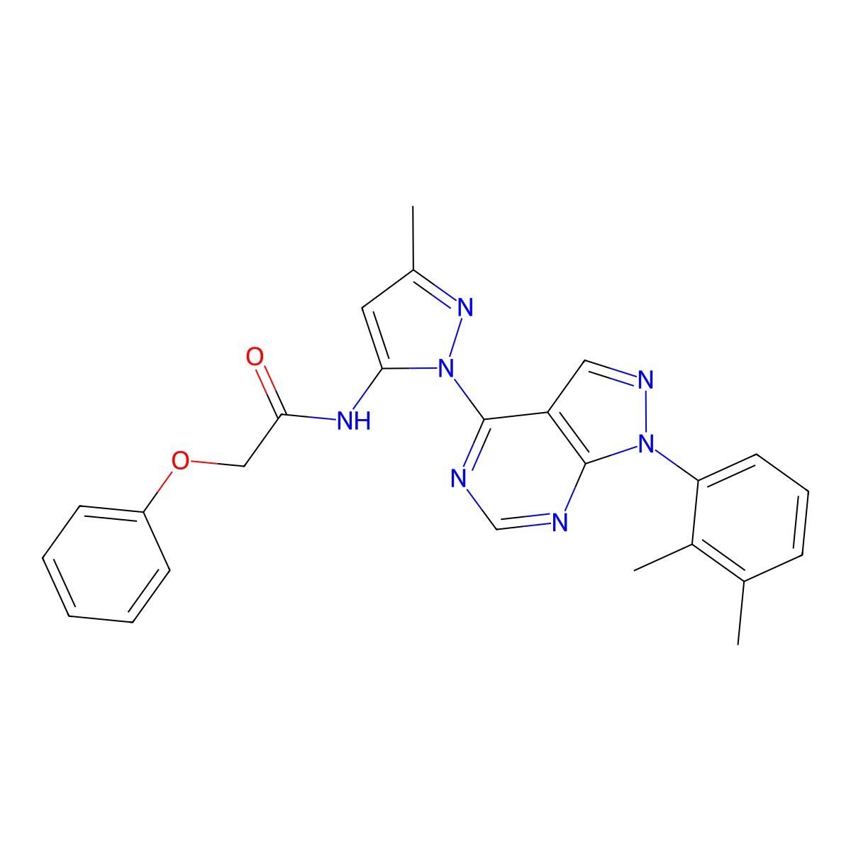 N-{1-[1-(2,3-dimethylphenyl)-1H-pyrazolo[3,4-d]pyrimidin-4-yl]-3-methyl-1H-pyrazol-5-yl}-2-phenoxyacetamide molecular structure, CAS 1005715-34-3