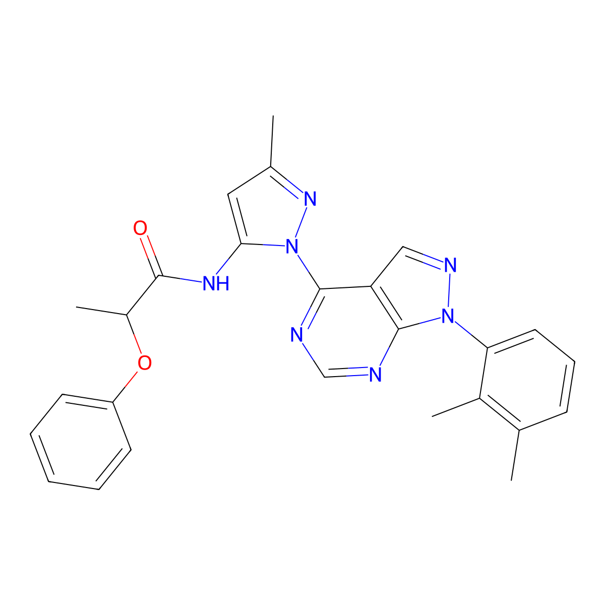 N-(1-(1-(2,3-dimethylphenyl)-1H-pyrazolo[3,4-d]pyrimidin-4-yl)-3-methyl-1H-pyrazol-5-yl)-2-phenoxypropanamide molecular structure, CAS 1005715-39-8