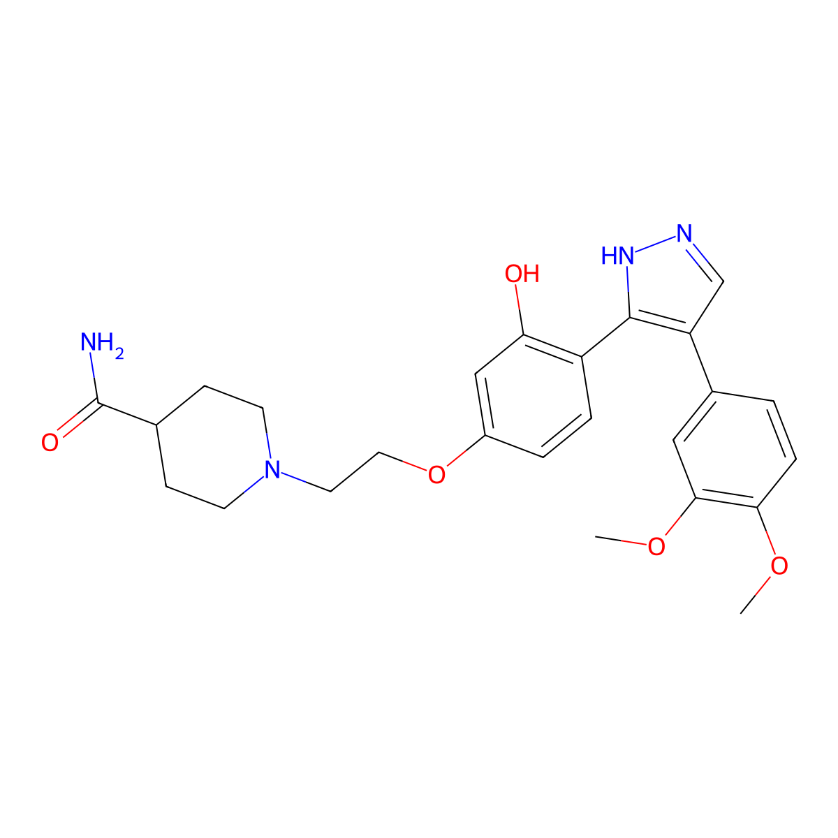 1-(2-(4-(4-(3,4-dimethoxyphenyl)-1H-pyrazol-3-yl)-3-hydroxyphenoxy)ethyl)piperidine-4-carboxamide molecular structure, CAS 1005716-55-1