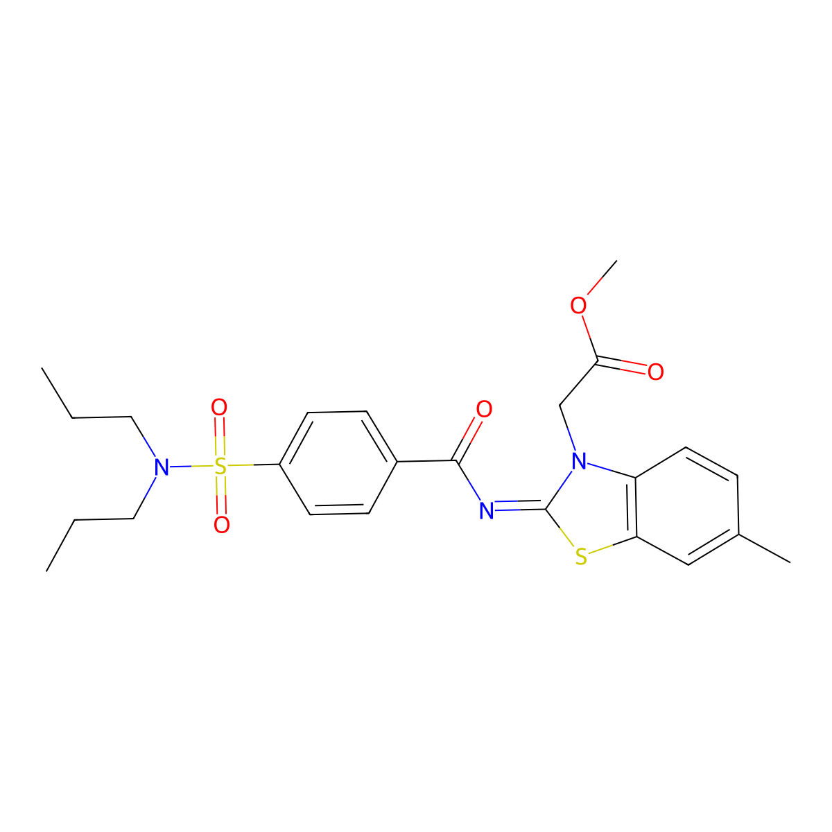 (Z)-methyl 2-(2-((4-(N,N-dipropylsulfamoyl)benzoyl)imino)-6-methylbenzo[d]thiazol-3(2H)-yl)acetate molecular structure, CAS 1005722-71-3