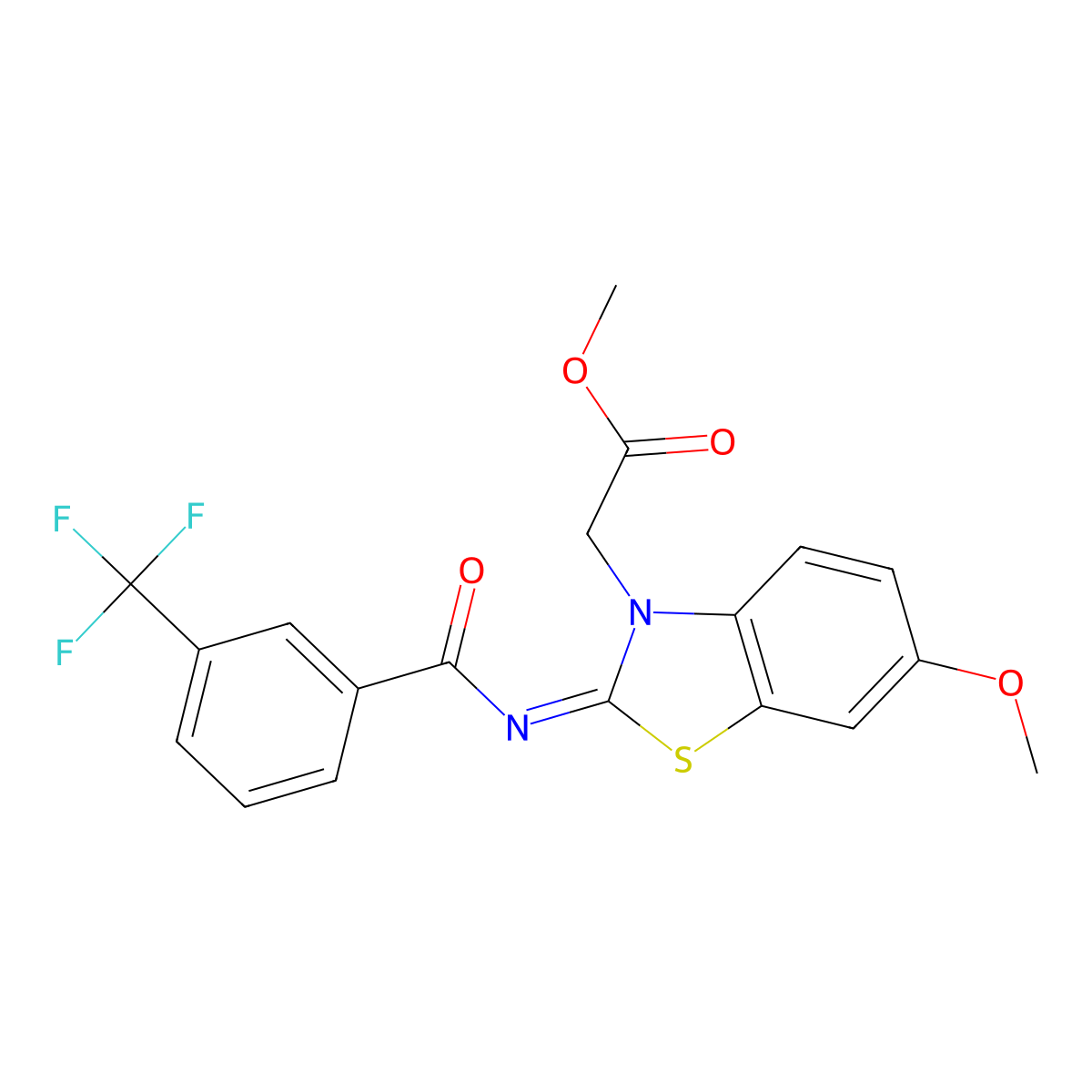 (Z)-methyl 2-(6-methoxy-2-((3-(trifluoromethyl)benzoyl)imino)benzo[d]thiazol-3(2H)-yl)acetate molecular structure, CAS 1005728-67-5