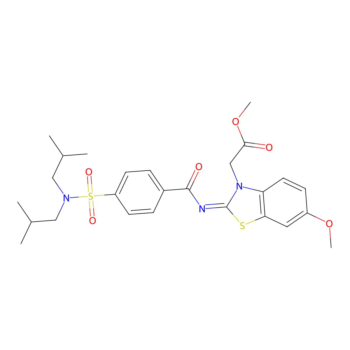 (Z)-methyl 2-(2-((4-(N,N-diisobutylsulfamoyl)benzoyl)imino)-6-methoxybenzo[d]thiazol-3(2H)-yl)acetate molecular structure, CAS 1005728-74-4