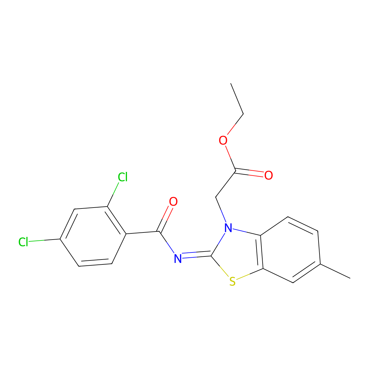 Ethyl 2-[2-(2,4-dichlorobenzoyl)imino-6-methyl-1,3-benzothiazol-3-yl]acetate molecular structure, CAS 1005730-26-6
