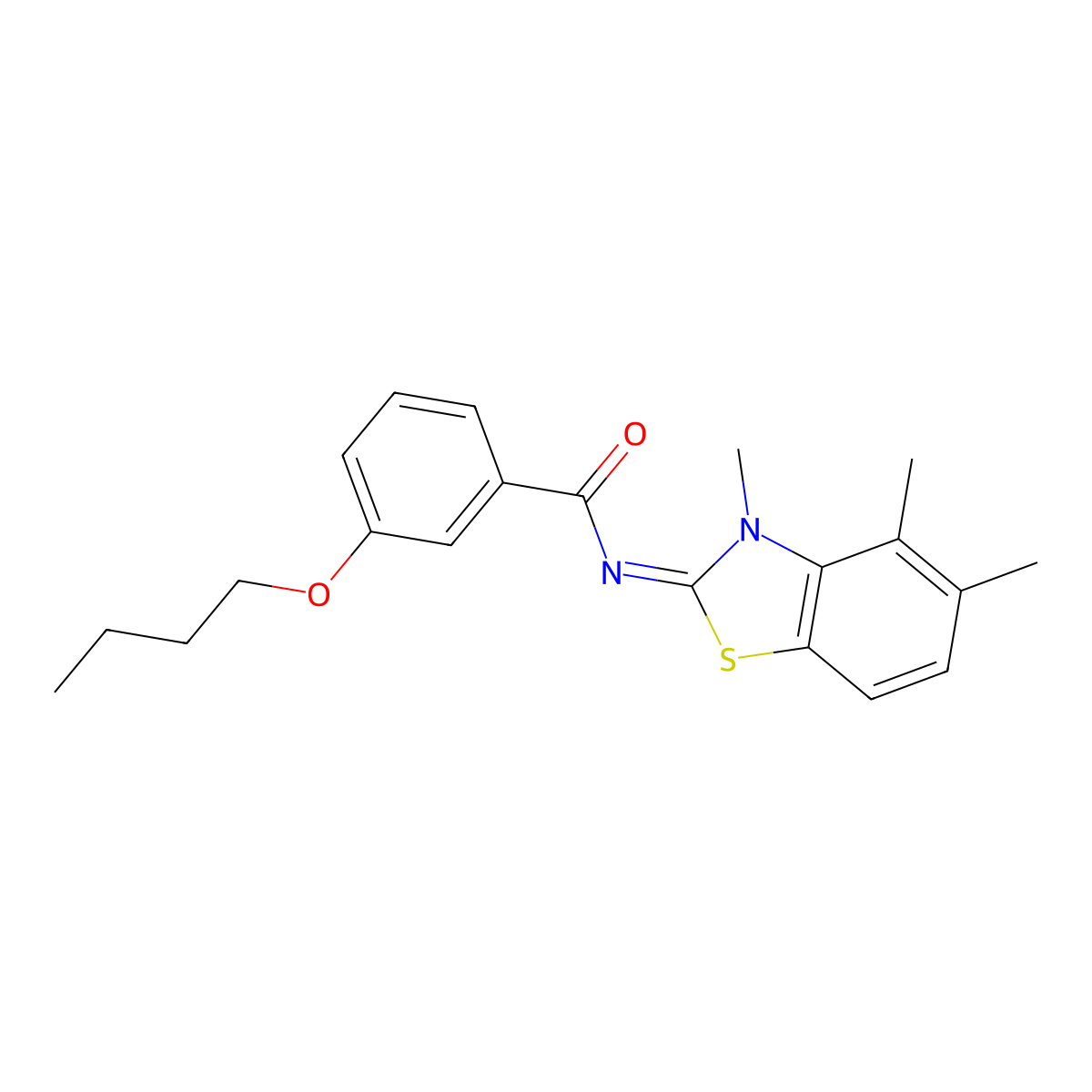 (E)-3-butoxy-N-(3,4,5-trimethylbenzo[d]thiazol-2(3H)-ylidene)benzamide molecular structure, CAS 1005730-29-9