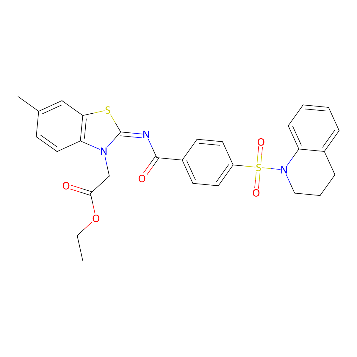 (Z)-ethyl 2-(2-((4-((3,4-dihydroquinolin-1(2H)-yl)sulfonyl)benzoyl)imino)-6-methylbenzo[d]thiazol-3(2H)-yl)acetate molecular structure, CAS 1005730-66-4