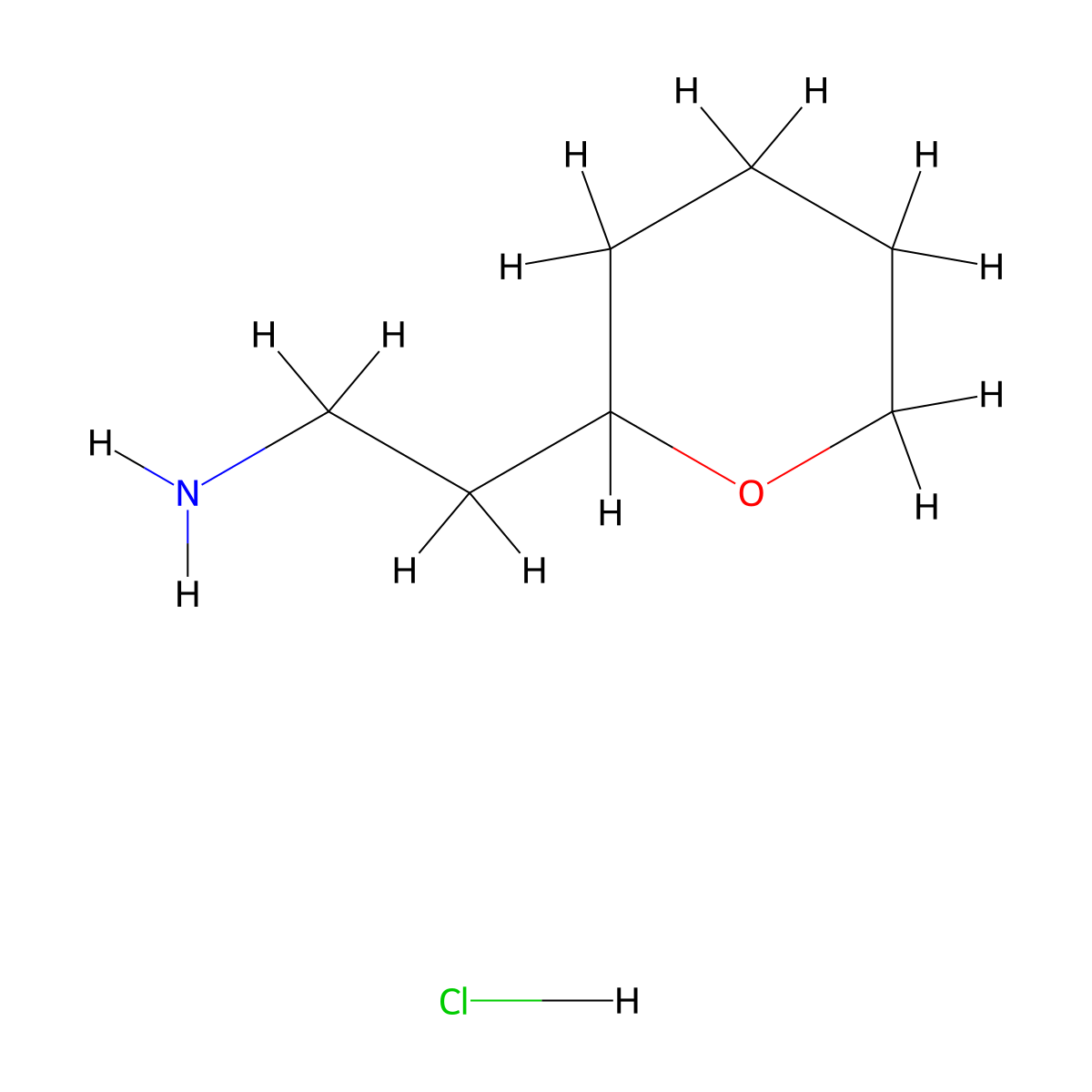2-(Oxan-2-yl)ethan-1-amine--hydrogen chloride (1/1) molecular structure, CAS 1005756-81-9