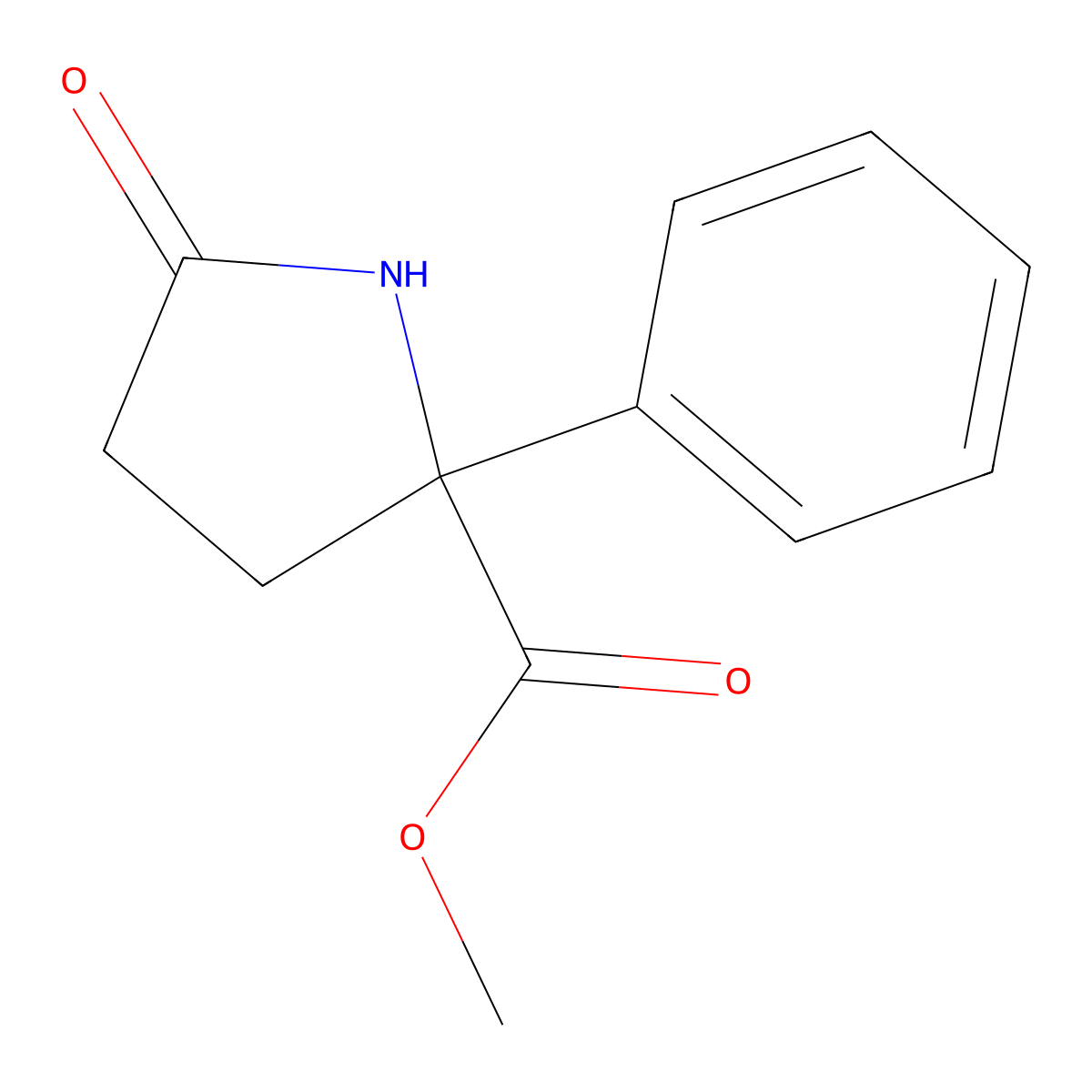 Methyl 5-oxo-2-phenylpyrrolidine-2-carboxylate molecular structure, CAS 1005758-94-0