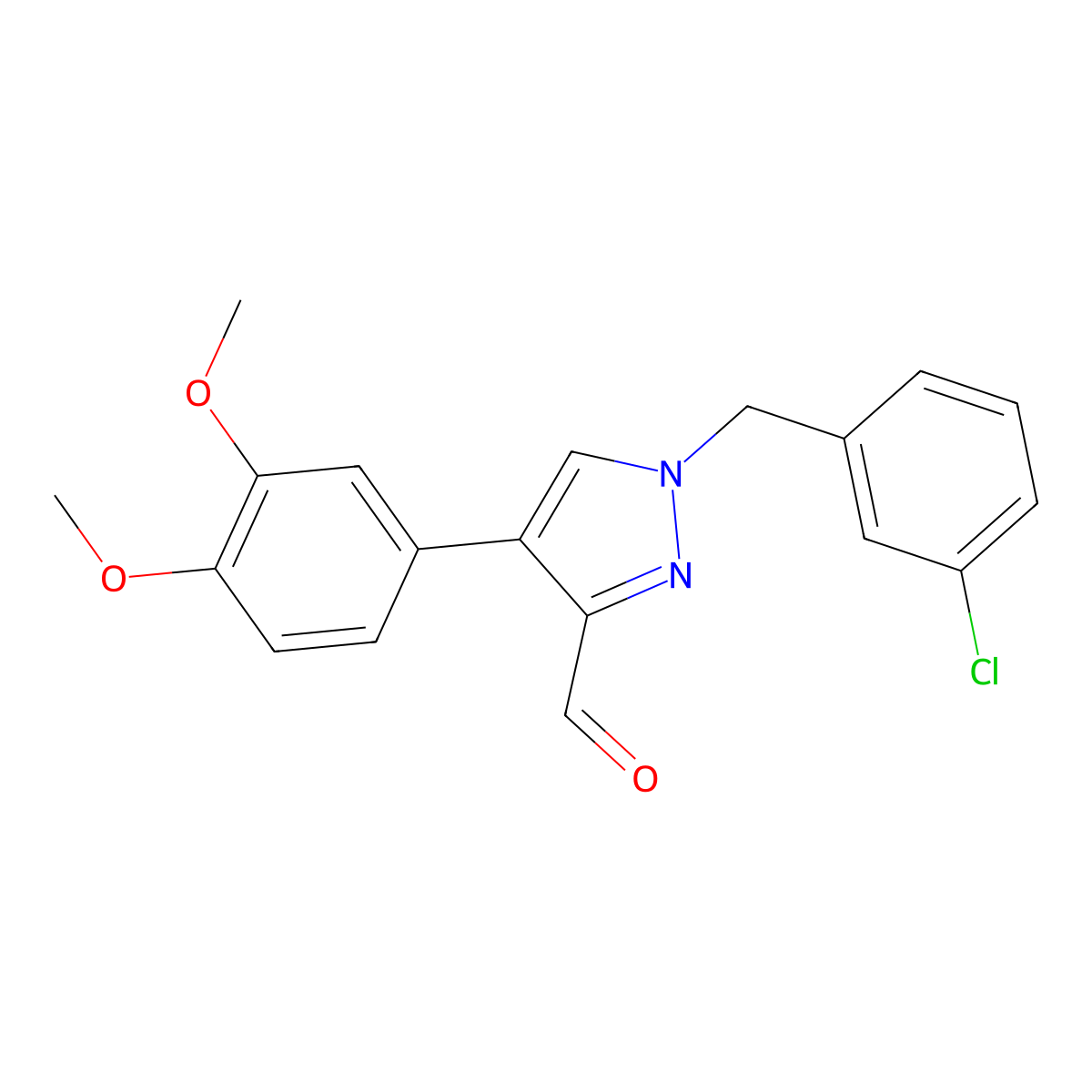 4-(3,4-Dimethoxyphenyl)-1-[(3-chlorophenyl)methyl]pyrazole-3-carbaldehyde molecular structure, CAS 1005847-22-2