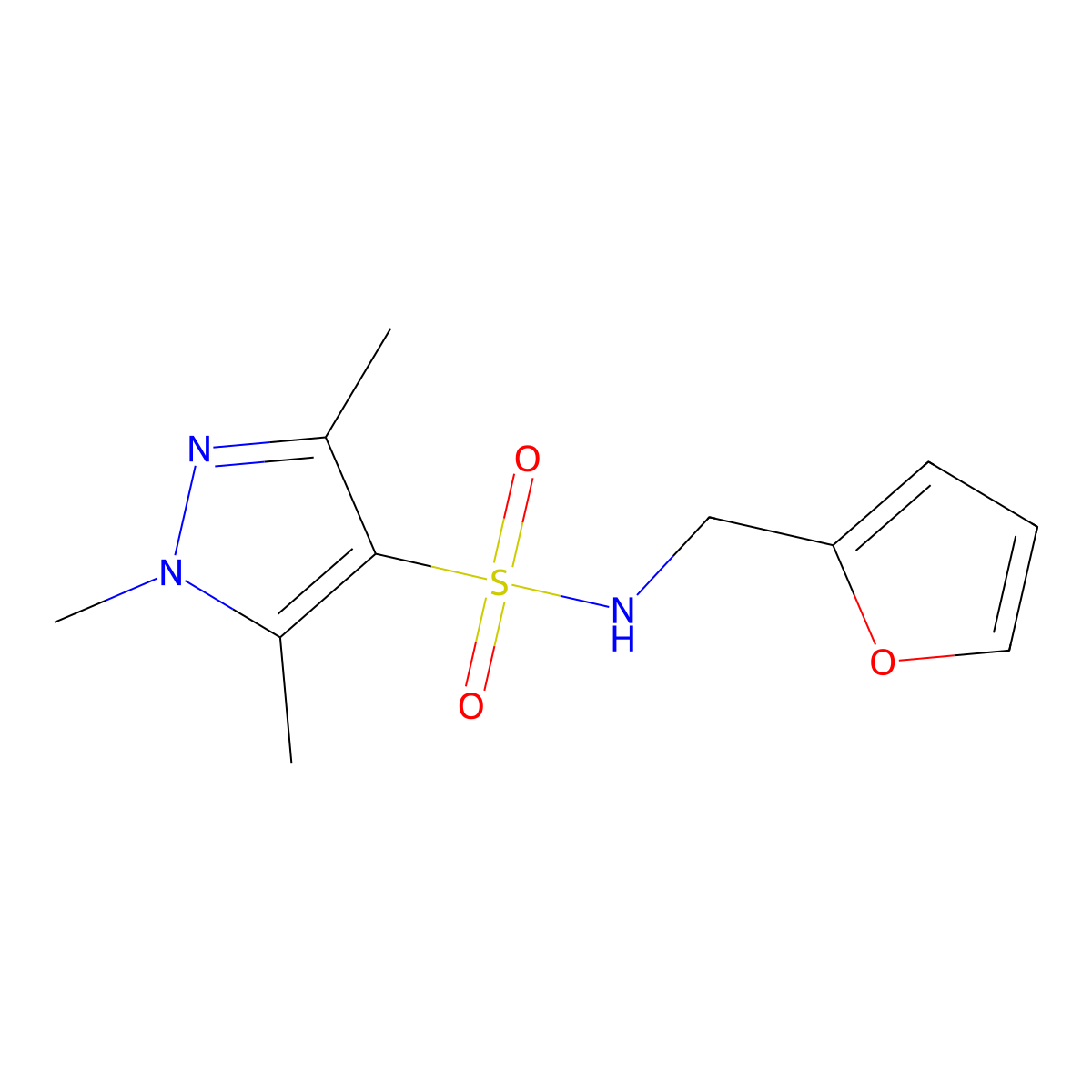 (2-Furylmethyl)[(1,3,5-trimethylpyrazol-4-yl)sulfonyl]amine molecular structure, CAS 1005847-30-2