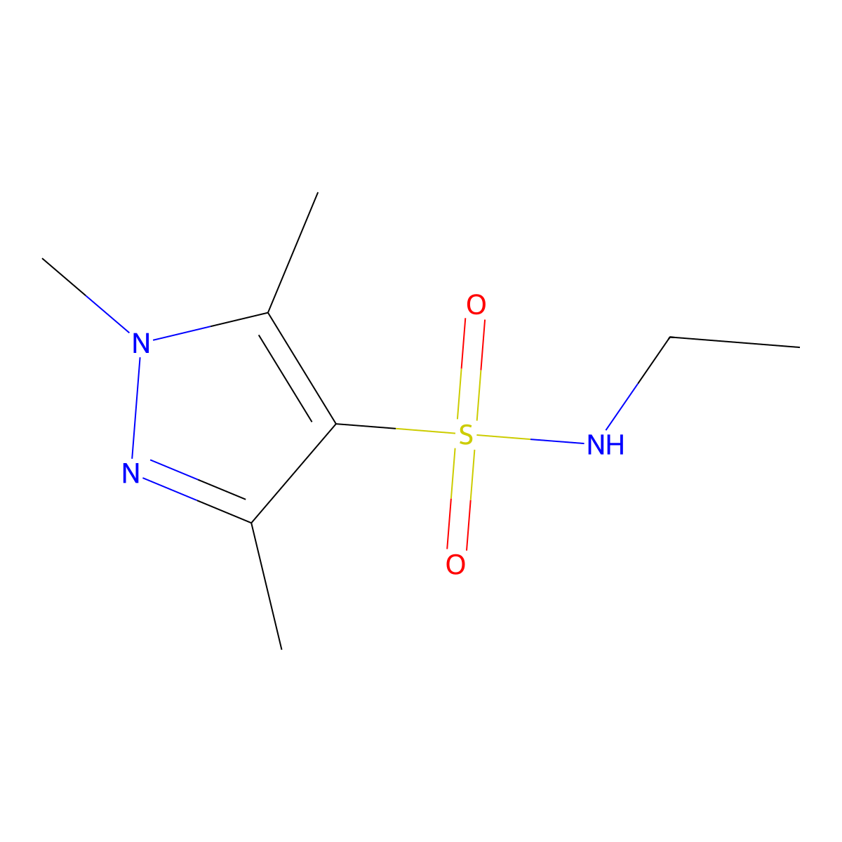 N-ethyl-1,3,5-trimethyl-1H-pyrazole-4-sulfonamide molecular structure, CAS 1005847-38-0