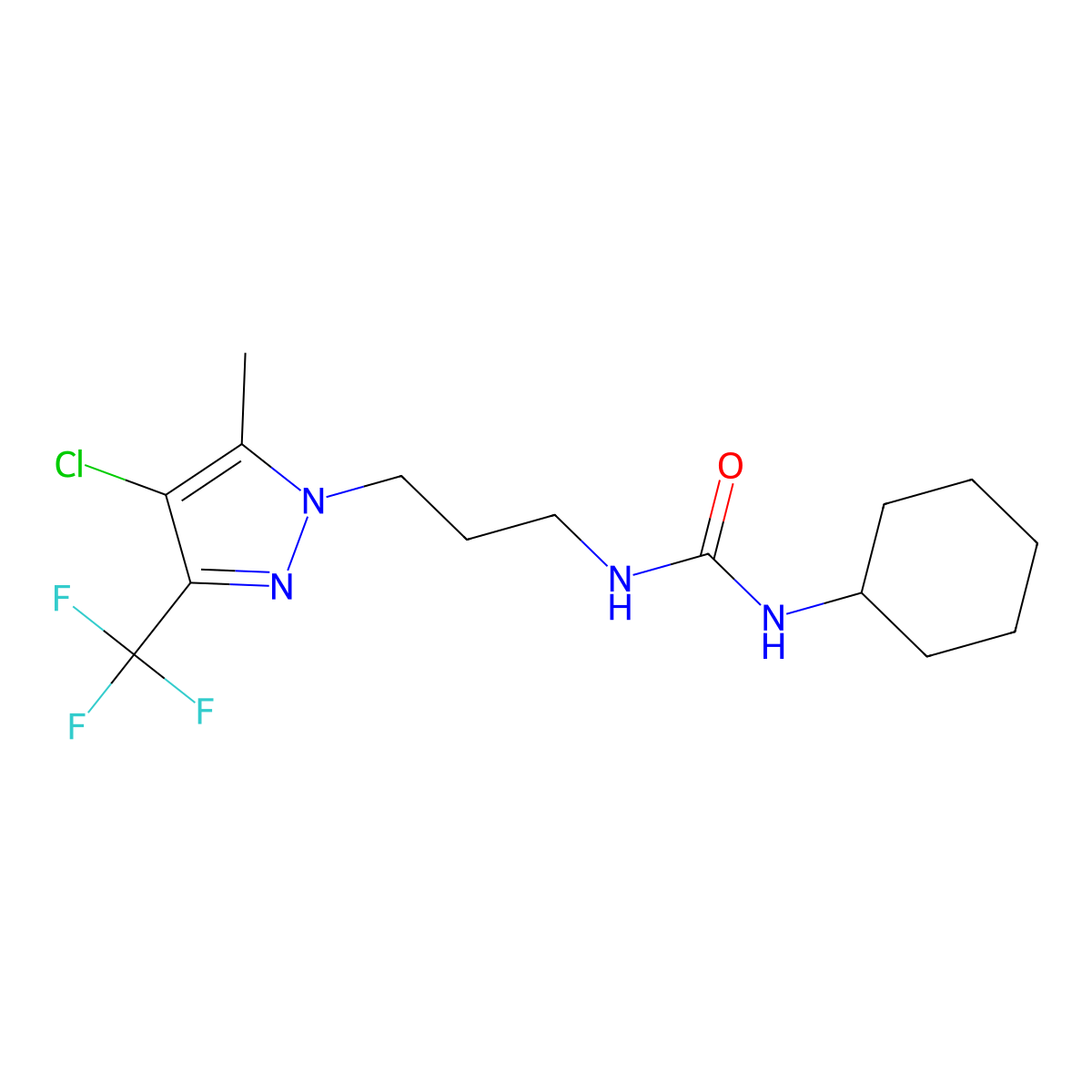 N-{3-[4-Chloro-5-methyl-3-(trifluoromethyl)-1H-pyrazol-1-YL]propyl}-N'-cyclohexylurea molecular structure, CAS 1005856-68-7