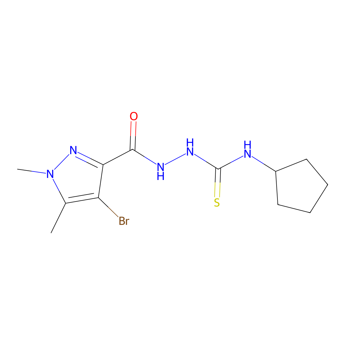 2-[(4-bromo-1,5-dimethyl-1H-pyrazol-3-yl)carbonyl]-N-cyclopentylhydrazinecarbothioamide molecular structure, CAS 1005857-05-5