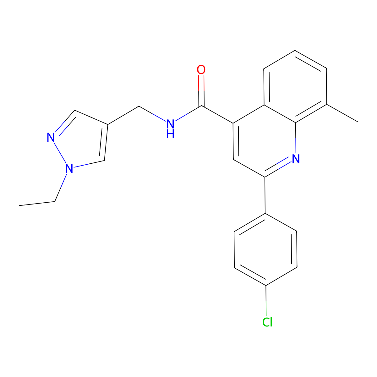 2-(4-chlorophenyl)-N-[(1-ethyl-1H-pyrazol-4-yl)methyl]-8-methylquinoline-4-carboxamide molecular structure, CAS 1005860-63-8