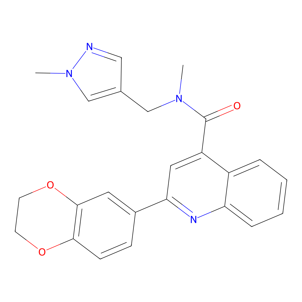 2-(2,3-dihydro-1,4-benzodioxin-6-yl)-N-methyl-N-[(1-methyl-1H-pyrazol-4-yl)methyl]quinoline-4-carboxamide molecular structure, CAS 1005860-70-7
