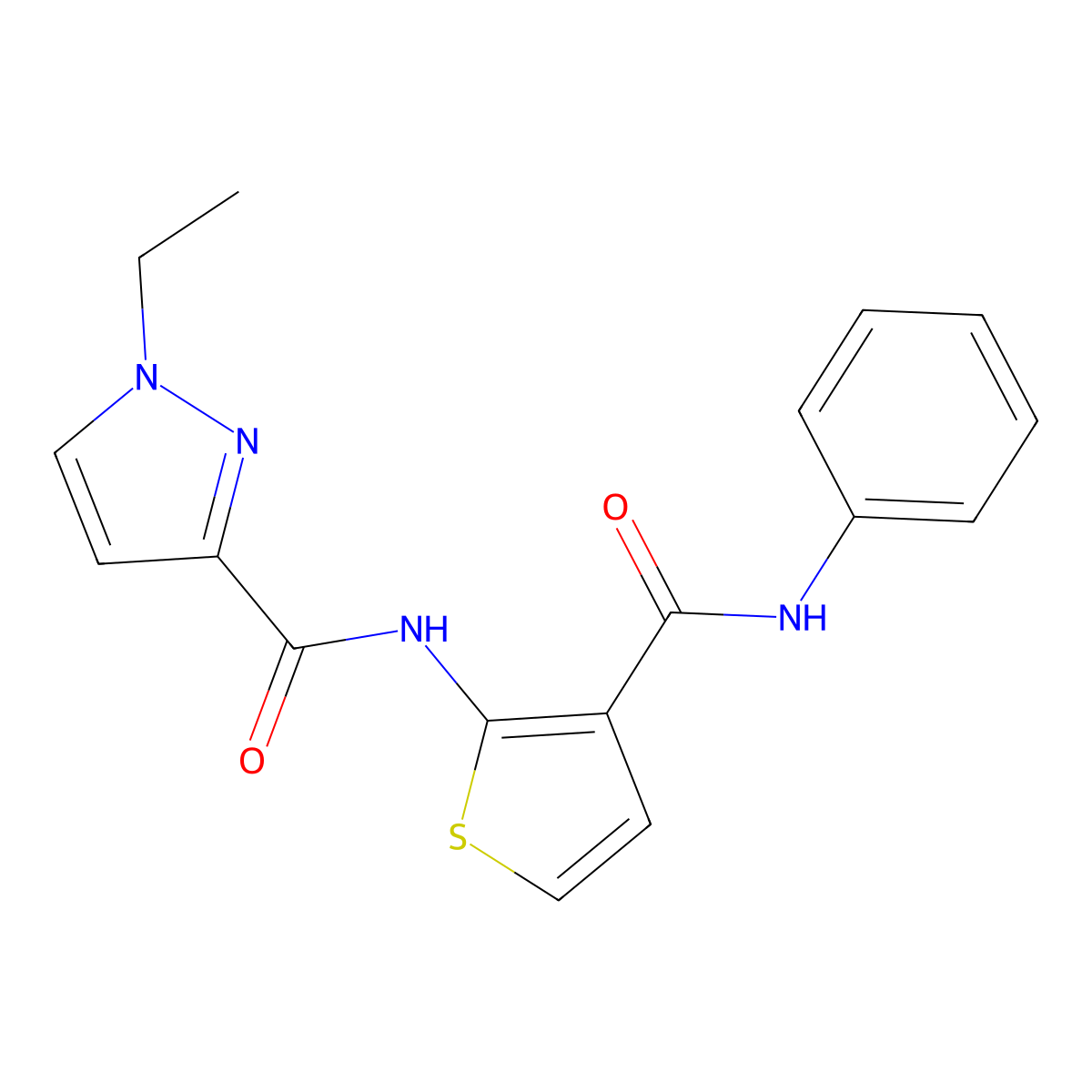 1-Ethyl-N-(3-(phenylcarbamoyl)thiophen-2-yl)-1H-pyrazole-3-carboxamide molecular structure, CAS 1005863-67-1