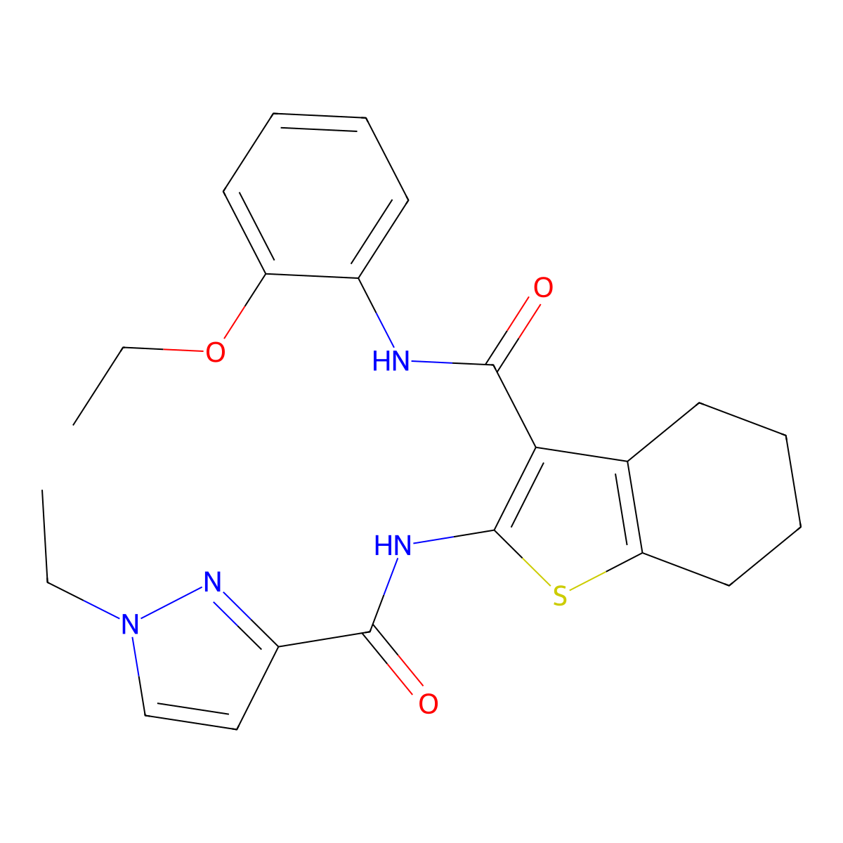 N-{3-[(2-ethoxyphenyl)carbamoyl]-4,5,6,7-tetrahydro-1-benzothiophen-2-yl}-1-ethyl-1H-pyrazole-3-carboxamide molecular structure, CAS 1005864-15-2