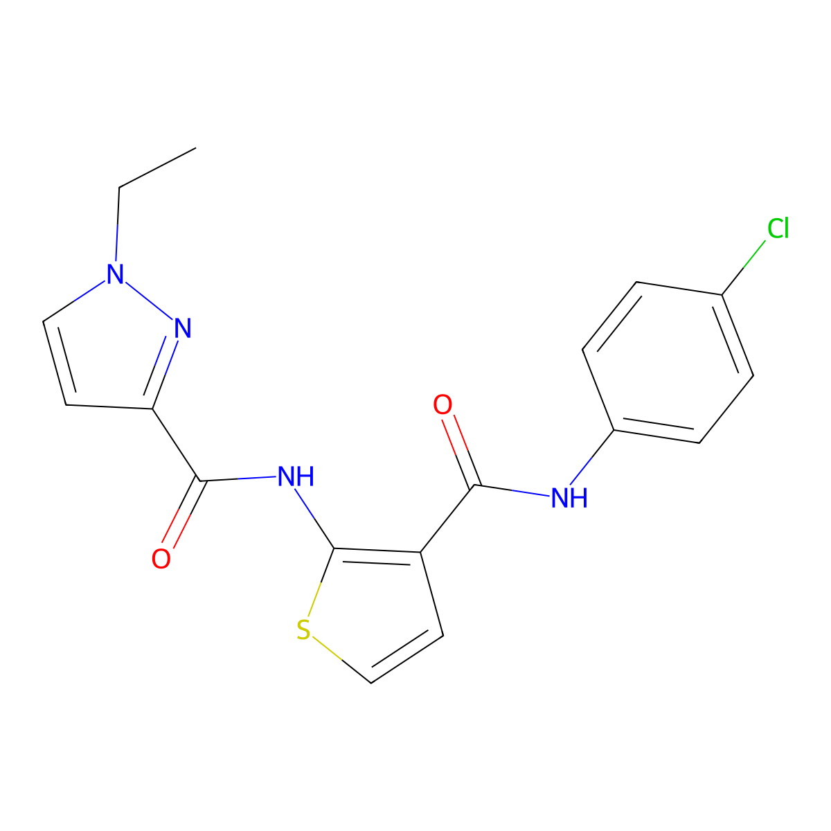 N-{3-[(4-chlorophenyl)carbamoyl]thiophen-2-yl}-1-ethyl-1H-pyrazole-3-carboxamide molecular structure, CAS 1005865-51-9