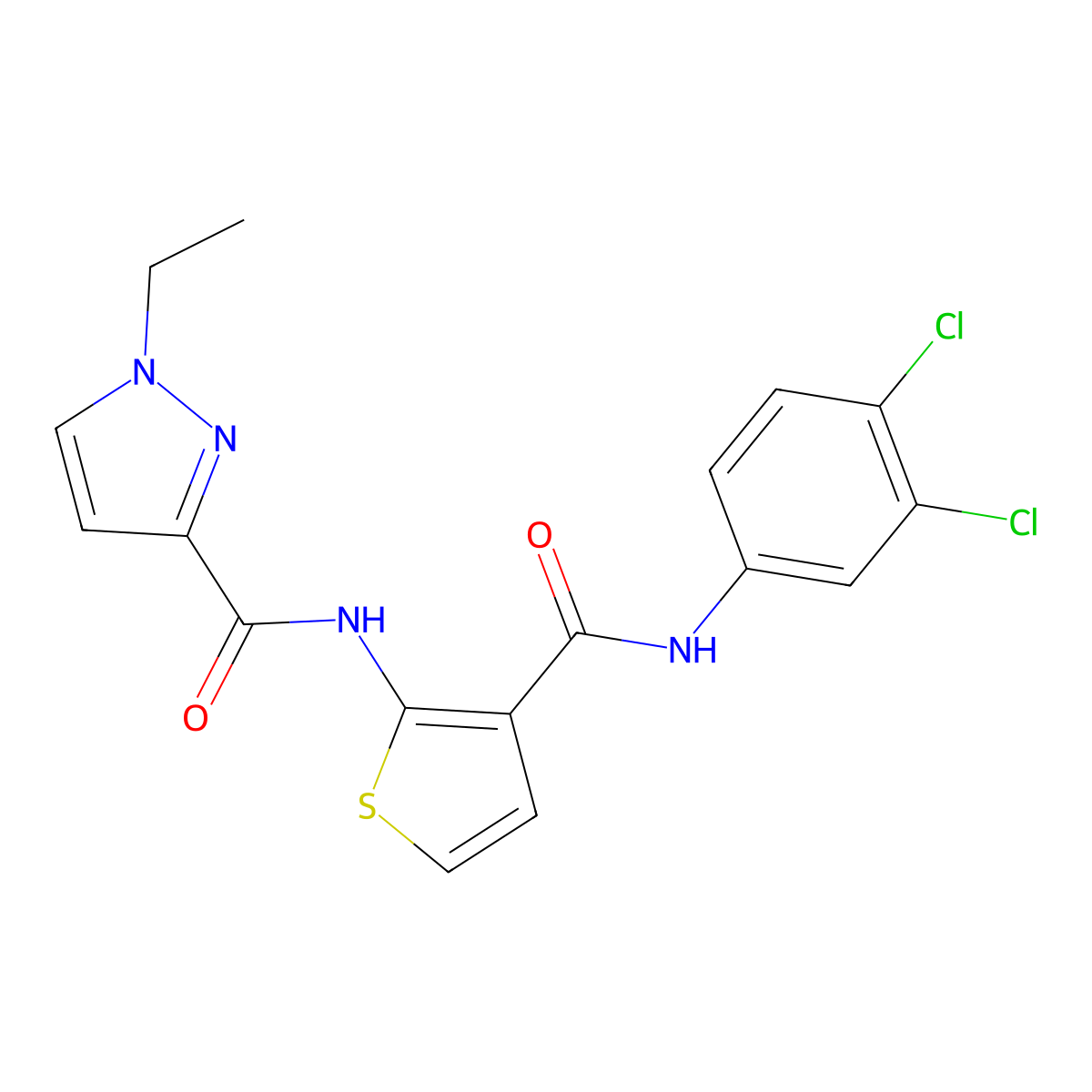 N-{3-[(3,4-dichlorophenyl)carbamoyl]thiophen-2-yl}-1-ethyl-1H-pyrazole-3-carboxamide molecular structure, CAS 1005871-80-6