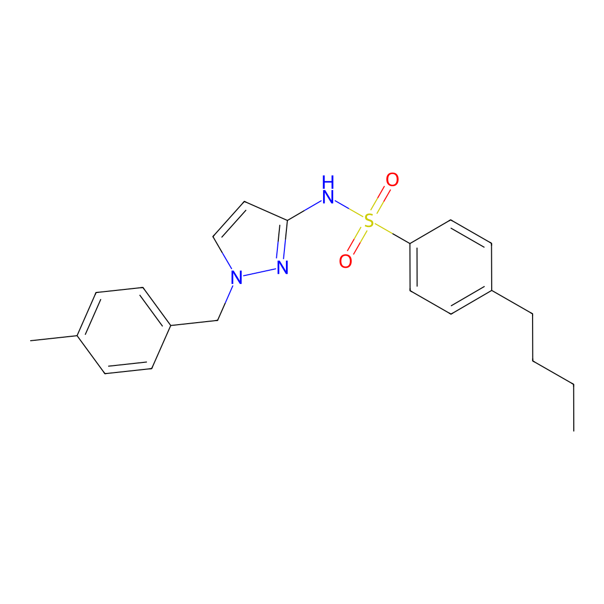 [(4-Butylphenyl)sulfonyl]{1-[(4-methylphenyl)methyl]pyrazol-3-yl}amine molecular structure, CAS 1005875-04-6