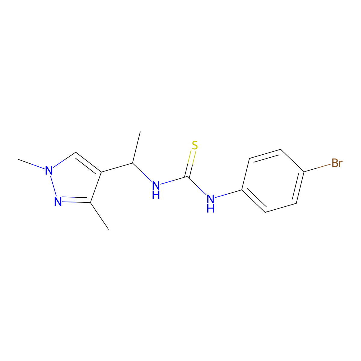 1-(4-bromophenyl)-3-[1-(1,3-dimethyl-1H-pyrazol-4-yl)ethyl]thiourea molecular structure, CAS 1005875-75-1