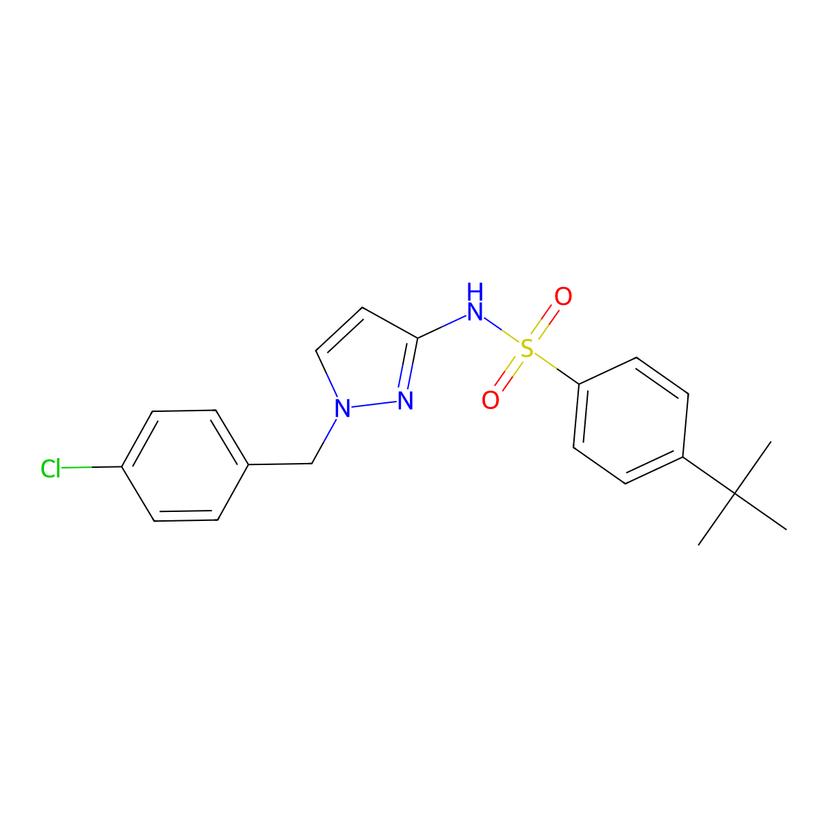4-tert-butyl-N-[1-(4-chlorobenzyl)-1H-pyrazol-3-yl]benzenesulfonamide molecular structure, CAS 1005876-51-6