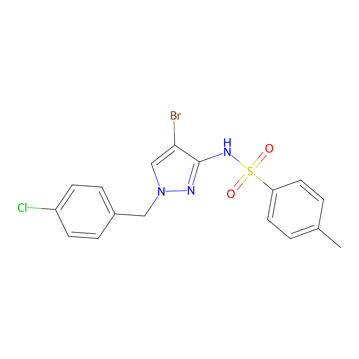 N-[4-bromo-1-(4-chlorobenzyl)-1H-pyrazol-3-yl]-4-methylbenzenesulfonamide molecular structure, CAS 1005877-86-0