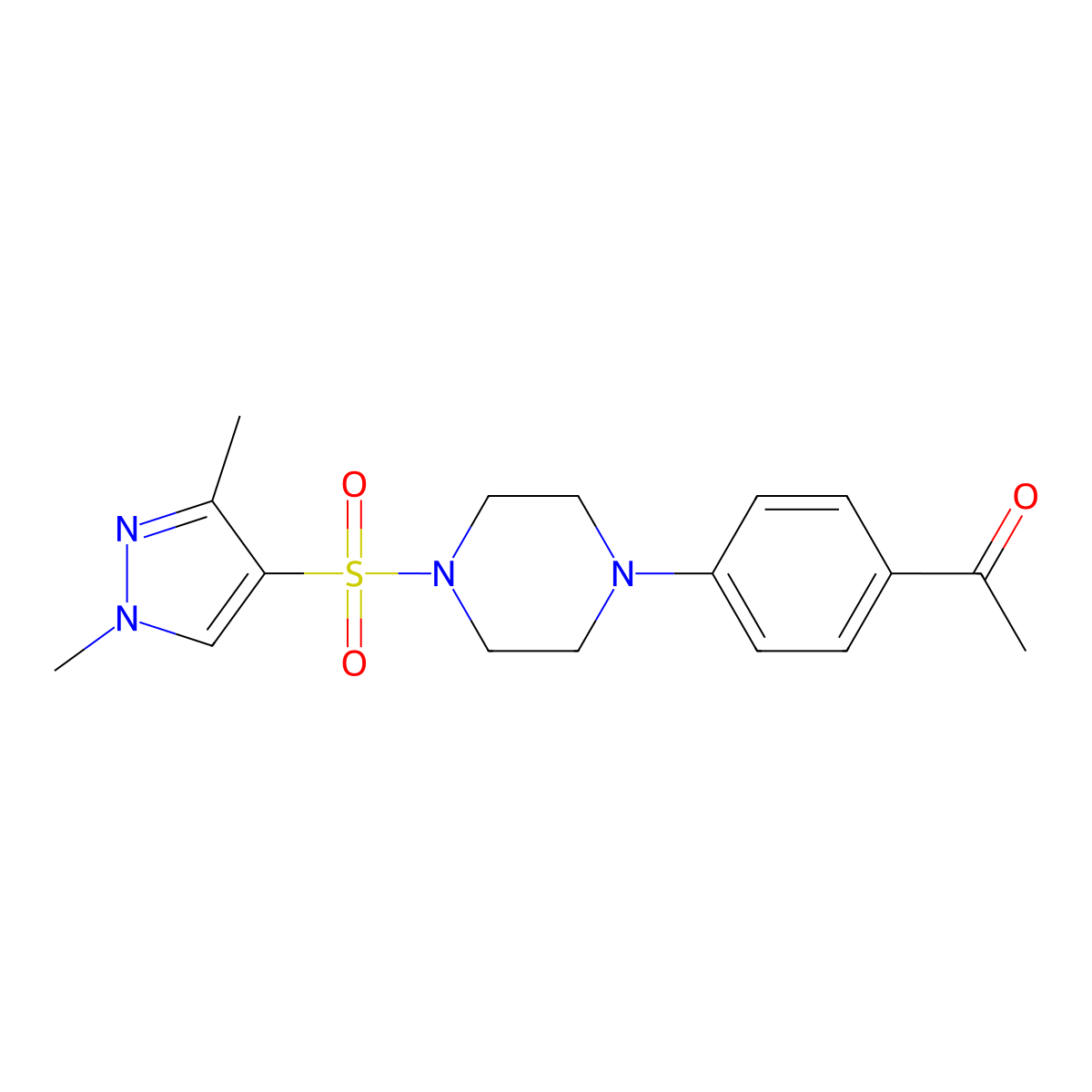 1-Acetyl-4-{4-[(1,3-dimethylpyrazol-4-yl)sulfonyl]piperazinyl}benzene molecular structure, CAS 1005879-43-5