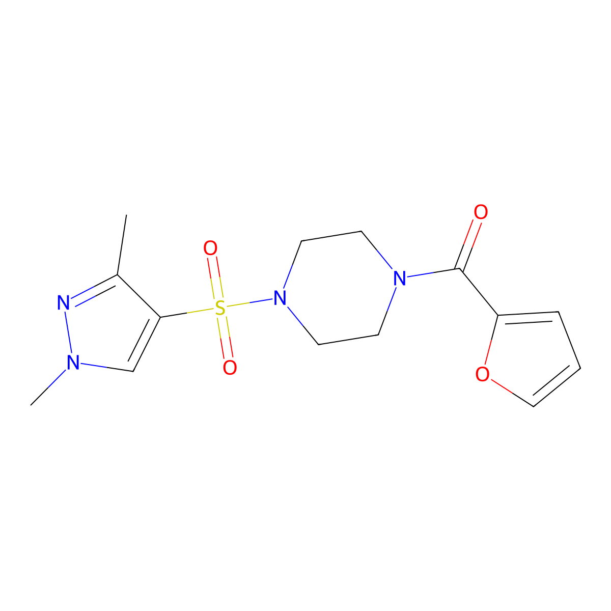 4-[(1,3-Dimethylpyrazol-4-yl)sulfonyl]piperazinyl 2-furyl ketone molecular structure, CAS 1005879-90-2