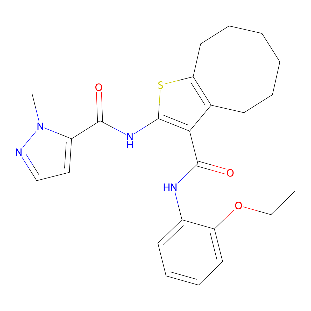 N-{3-[(2-ethoxyphenyl)carbamoyl]-4,5,6,7,8,9-hexahydrocycloocta[b]thiophen-2-yl}-1-methyl-1H-pyrazole-5-carboxamide molecular structure, CAS 1005881-19-5