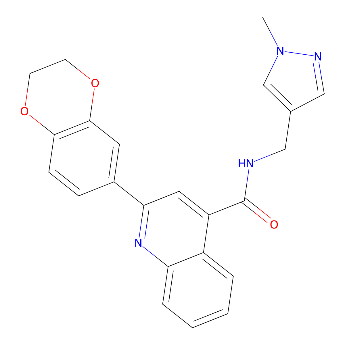 2-(2,3-dihydro-1,4-benzodioxin-6-yl)-N-[(1-methyl-1H-pyrazol-4-yl)methyl]quinoline-4-carboxamide molecular structure, CAS 1005882-91-6